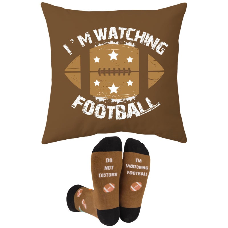 GOAUS Football Pillow Cover 18x18 inch and Funny Socks  Super Bowl Party Decorations  Valentines Day Gifts for Teen Boys Men Him - Image 1
