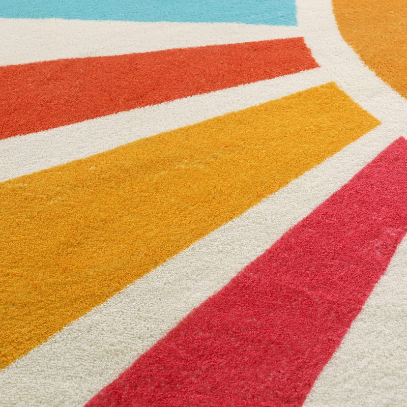 STARUIA Small Round Rug 4 Ft Washable Round Rug for Kids Room, Colorful Sun Circle Rug for Playroom, Non-Slip Circular Office Carpet Soft Rainbow Rug for Bedroom Reading Corner Dorm - Image 4