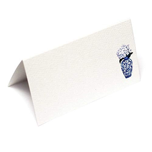 Nancy Nikko Place Cards with Blue and White Ginger jar with White Flowers, Table Tent Style, Scored for Easy Folding. Available in Pkgs of 12/25 / 50 (50) - Image 1
