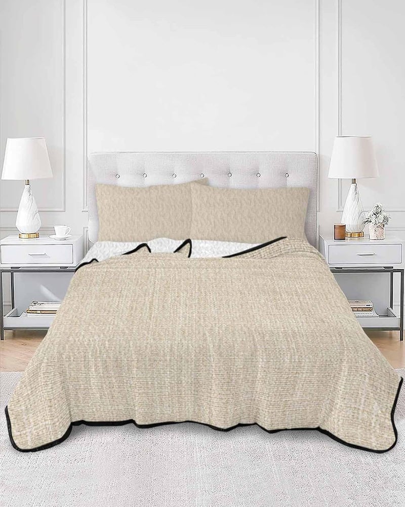 Quilts Twin XL Size Bedding Set, Vintage Cream Lightweight Quilted Comforter, Farmhouse Retro Beige Solid Color Soft Reversible Bedspread Coverlet with Pillow Covers for All Season, 68" x 98" - Image 3