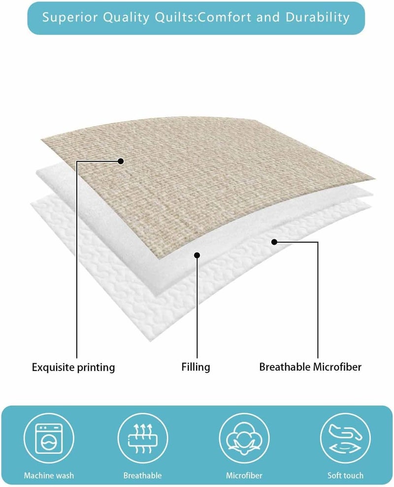 Quilts Twin XL Size Bedding Set, Vintage Cream Lightweight Quilted Comforter, Farmhouse Retro Beige Solid Color Soft Reversible Bedspread Coverlet with Pillow Covers for All Season, 68" x 98" - Image 5