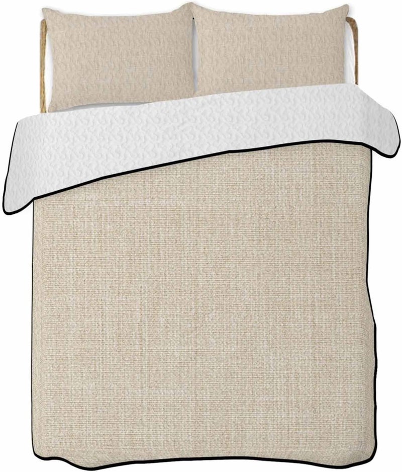 Quilts Twin XL Size Bedding Set, Vintage Cream Lightweight Quilted Comforter, Farmhouse Retro Beige Solid Color Soft Reversible Bedspread Coverlet with Pillow Covers for All Season, 68" x 98" - Image 1