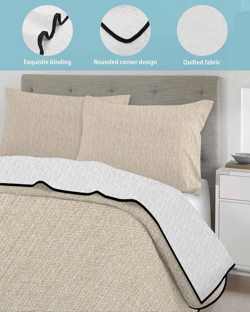 Quilts Twin XL Size Bedding Set, Vintage Cream Lightweight Quilted Comforter, Farmhouse Retro Beige Solid Color Soft Reversible Bedspread Coverlet with Pillow Covers for All Season, 68" x 98" - Image 4