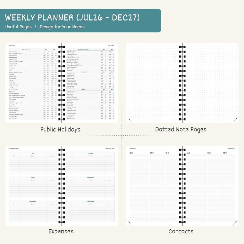 BEZEND A5 Diary 2026-2027 Week to View Academic Year 18 Month Runs Jul'26 - Dec'27, Vertical Weekly Planner with Time Slots, Monthly Tabs & Ruler Bookmark, PU Leather Softcover, Red - Image 4