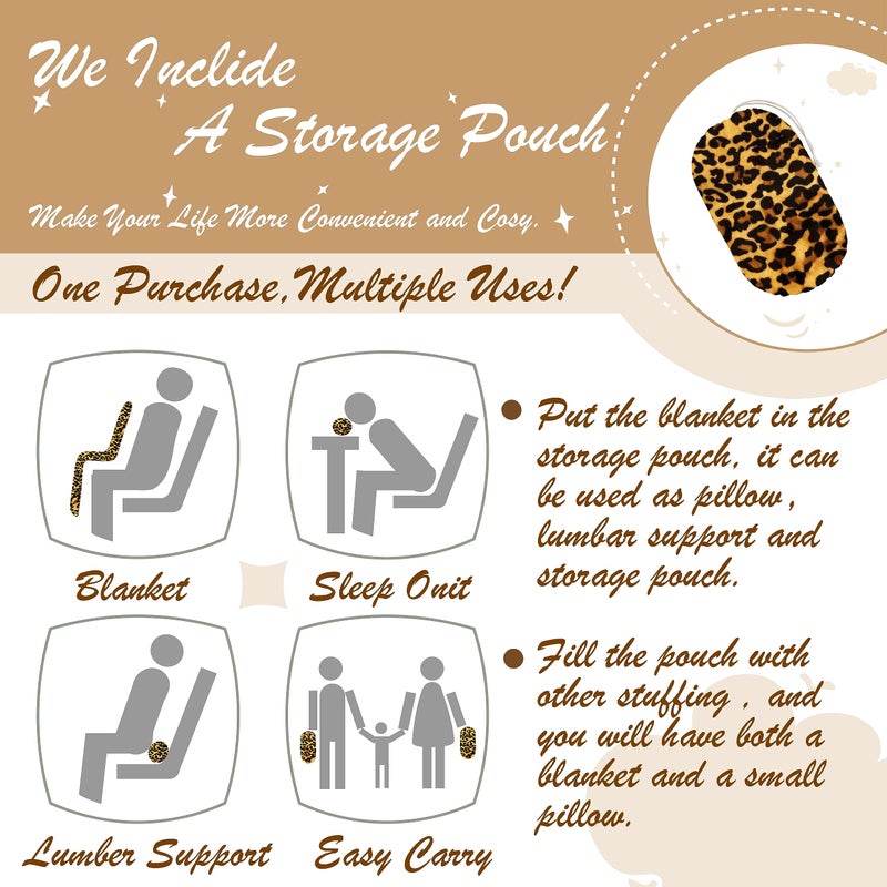 Bnuitland Leopard Print Fleece Flannel Throw (50x40inch) with Storage Pouch, 300 GSM Double Sided Lightweight for Bed Sofa Travel, Super Soft Fuzzy Fluffy Cheetah Print Blanket for Babys/Kids/Pets - Image 3
