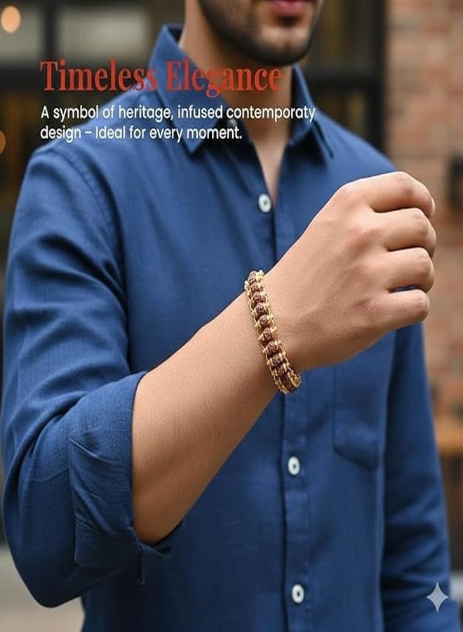 GEMTUB Original 5 Mukhi Golden Rudraksha Bracelet for Men & Women 6mm Natural Rudraksha Beads Unisex Hand Bracelet for Meditation Prayer Healing Spiritual Wellness With Lab Certificate - Image 2