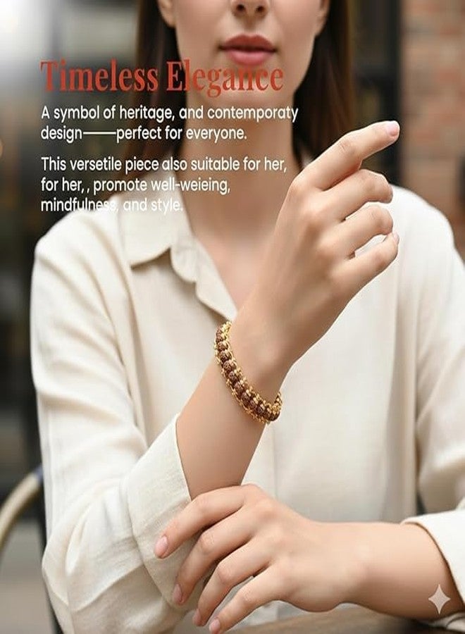 GEMTUB Original 5 Mukhi Golden Rudraksha Bracelet for Men & Women 6mm Natural Rudraksha Beads Unisex Hand Bracelet for Meditation Prayer Healing Spiritual Wellness With Lab Certificate - Image 3