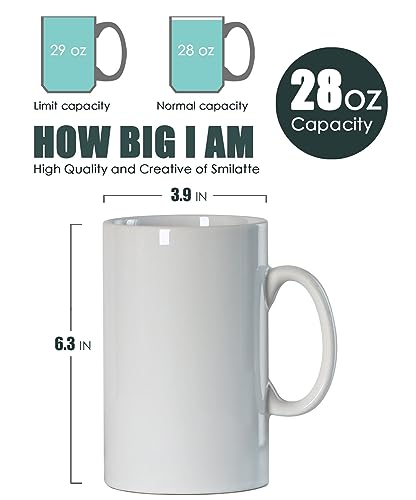 Smilatte 28 OZ Extra Large Ceramic Coffee Mug, M018 Classic Porcelain Boss Super Big Tea Cup with Handle for Office and Home, White - Image 2