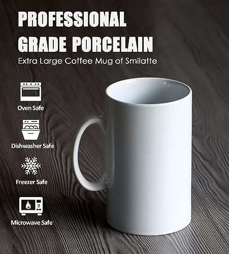 Smilatte 28 OZ Extra Large Ceramic Coffee Mug, M018 Classic Porcelain Boss Super Big Tea Cup with Handle for Office and Home, White - Image 3