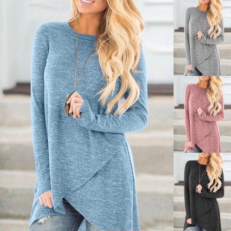 AliExpress hot women's clothing AE foreign trade cross-border long-sleeved front cross T-shirt autumn and winter new top women gray M - Image 2