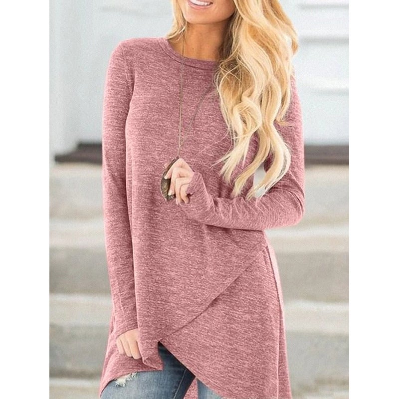 AliExpress hot women's clothing AE foreign trade cross-border long-sleeved front cross T-shirt autumn and winter new top women gray M - Image 3