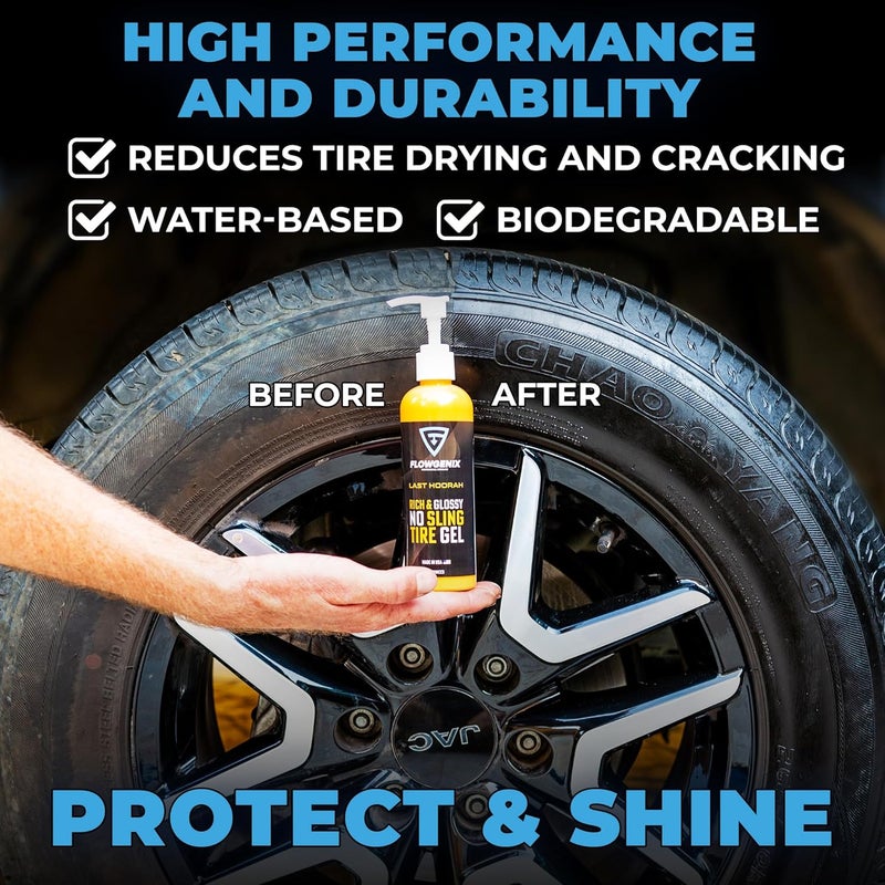 Flowgenix Last Hoorah Tire Shine Gel - Rich & Glossy No Sling Tire Gel (8 oz.) - Includes 2 Professional Detailing Premium Microfiber Towels - Image 3
