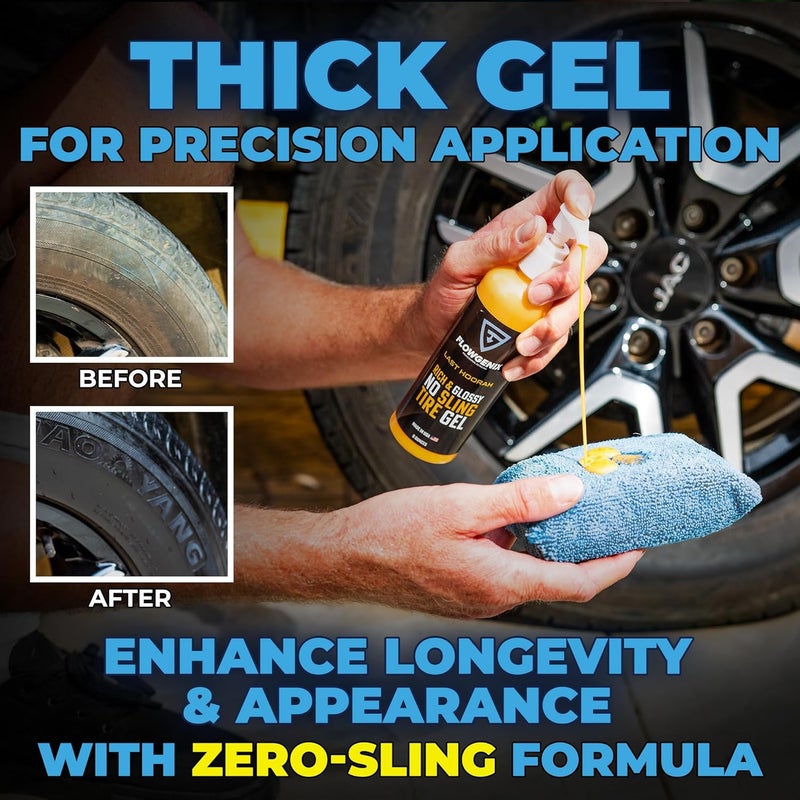 Flowgenix Last Hoorah Tire Shine Gel - Rich & Glossy No Sling Tire Gel (8 oz.) - Includes 2 Professional Detailing Premium Microfiber Towels - Image 4
