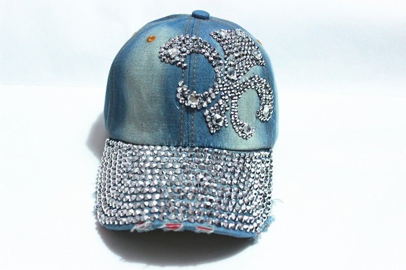 Baseball Cap  New Denim Cut Out Rhinestone Women Fashion Sun Protection Hat - Image 3
