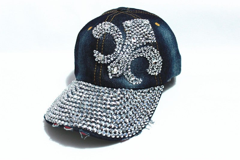 Baseball Cap  New Denim Cut Out Rhinestone Women Fashion Sun Protection Hat - Image 4
