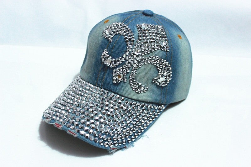 Baseball Cap  New Denim Cut Out Rhinestone Women Fashion Sun Protection Hat - Image 2