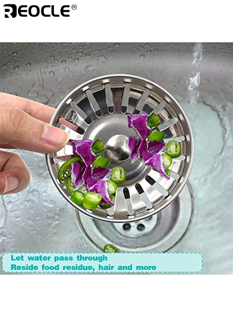 ريوكل 4 قطع بالوعة مصفاة الفولاذ المقاوم للصدأ بالوعة المطبخ سلة مصفاة استبدال النفايات التوصيل حوض بالوعة مرشح سدادة للاستخدام في المطبخ والحمام - Image 2