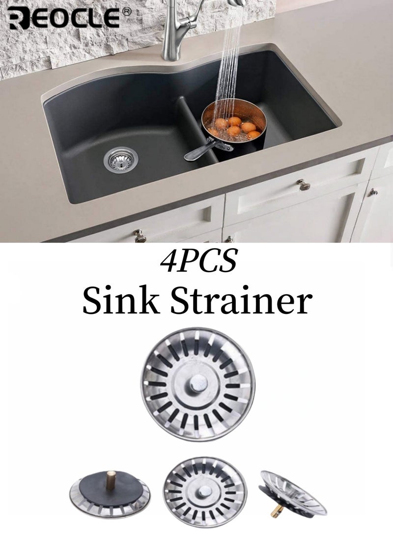 ريوكل 4 قطع بالوعة مصفاة الفولاذ المقاوم للصدأ بالوعة المطبخ سلة مصفاة استبدال النفايات التوصيل حوض بالوعة مرشح سدادة للاستخدام في المطبخ والحمام - Image 1