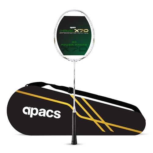 Apacs iHawk X70 (Unstrung) Full Graphite Ultra Strong Carbon Fibre (75-79g) | 35 LBS Max Tension | 3D Power Frame | Made in Vietnam Badminton Racket with Full Cover (White) (All Rounder) - Image 1
