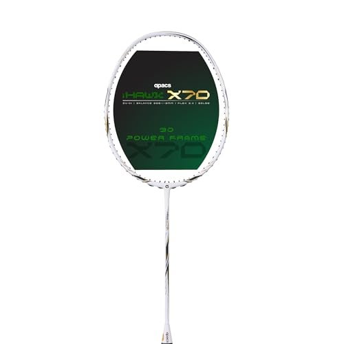 Apacs iHawk X70 (Unstrung) Full Graphite Ultra Strong Carbon Fibre (75-79g) | 35 LBS Max Tension | 3D Power Frame | Made in Vietnam Badminton Racket with Full Cover (White) (All Rounder) - Image 5