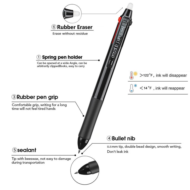 あおぞら(AOZORA) Aozora Erasable Pens Multicolor Fine Point 0.5mm 3color Click Pen in One Retractable Multi Color Erasable Gel Pens for Completing Sudoku and Crossword Puzzles 6 Pack - Image 2