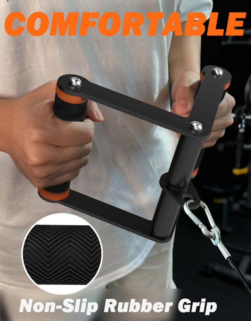 Fitarc Double D Row Handle Cable Attachment for Gym & Home Workouts, V Bar Cable Attachment with Non-Slip Grips, Orange - Image 3