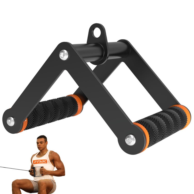 Fitarc Double D Row Handle Cable Attachment for Gym & Home Workouts, V Bar Cable Attachment with Non-Slip Grips, Orange - Image 1