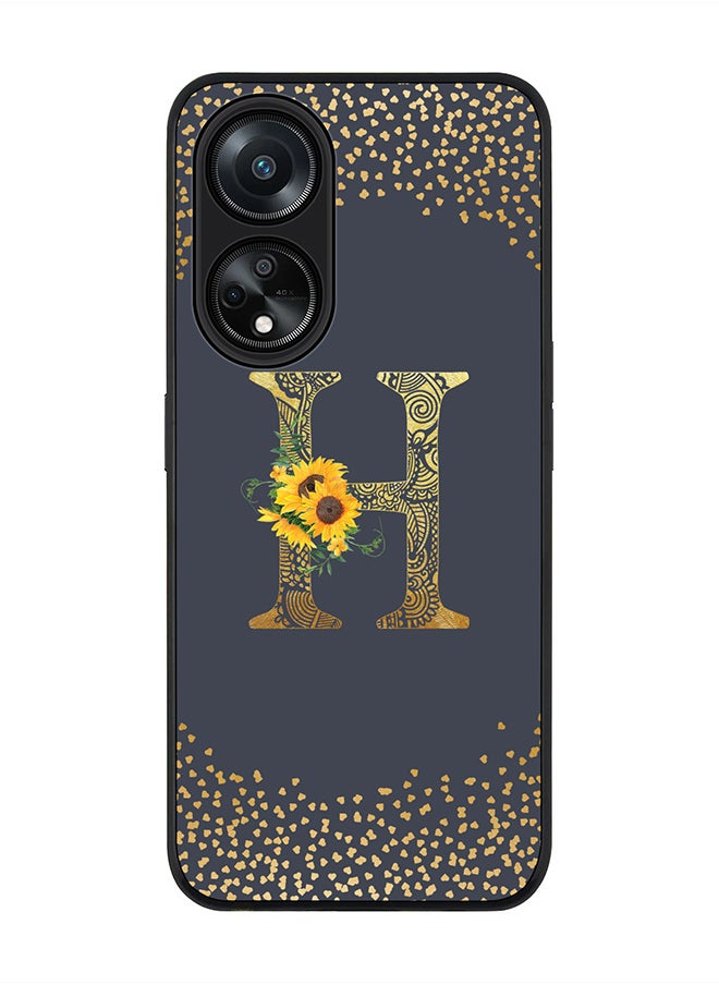 Stylizedd Rugged Black edge case for Oppo A98 5G, Slim fit Thin Cover- Custom Monogram Initial Letter Floral Pattern Alphabet-H  (Grey )  - Image 1