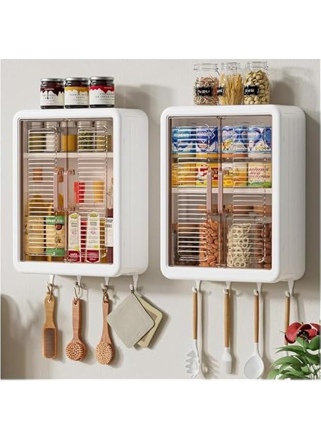 HOOKOR 3 Tier Bathroom Kitchen Wall Mounted Shelves Rack with Hooks Bar Wall Storage Cabinet,White Kitchen Wall Organizer, No-Trace No Drilling Spice Rack Cosmetic Organiser for Bathroom Kitchen - Image 1