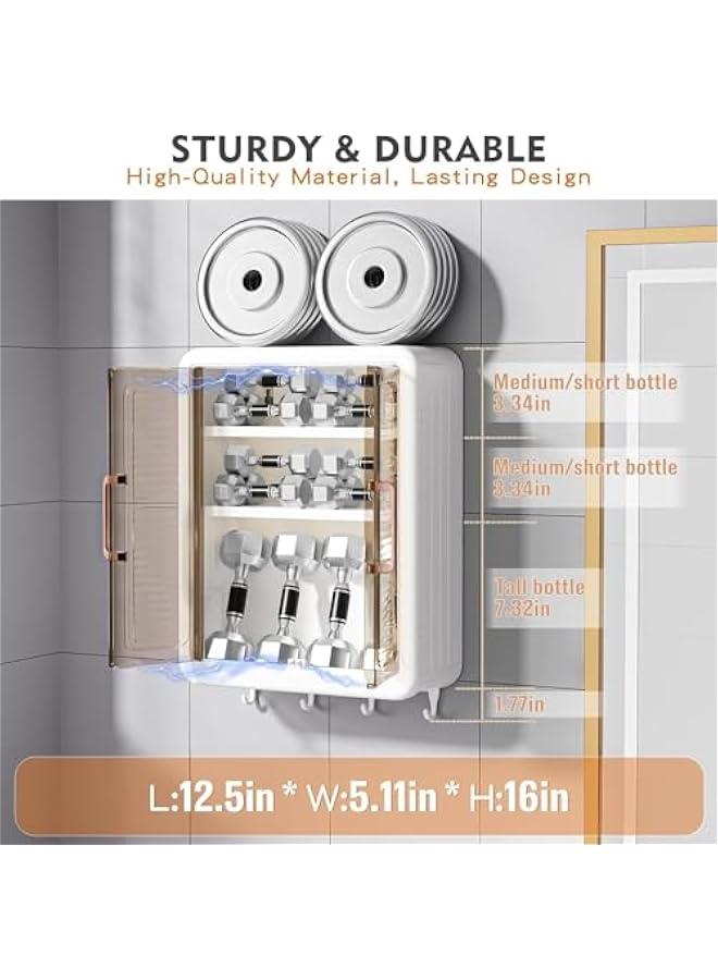 HOOKOR 3 Tier Bathroom Kitchen Wall Mounted Shelves Rack with Hooks Bar Wall Storage Cabinet,White Kitchen Wall Organizer, No-Trace No Drilling Spice Rack Cosmetic Organiser for Bathroom Kitchen - Image 3