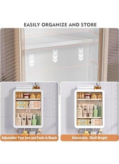 HOOKOR 3 Tier Bathroom Kitchen Wall Mounted Shelves Rack with Hooks Bar Wall Storage Cabinet,White Kitchen Wall Organizer, No-Trace No Drilling Spice Rack Cosmetic Organiser for Bathroom Kitchen  - Image 5