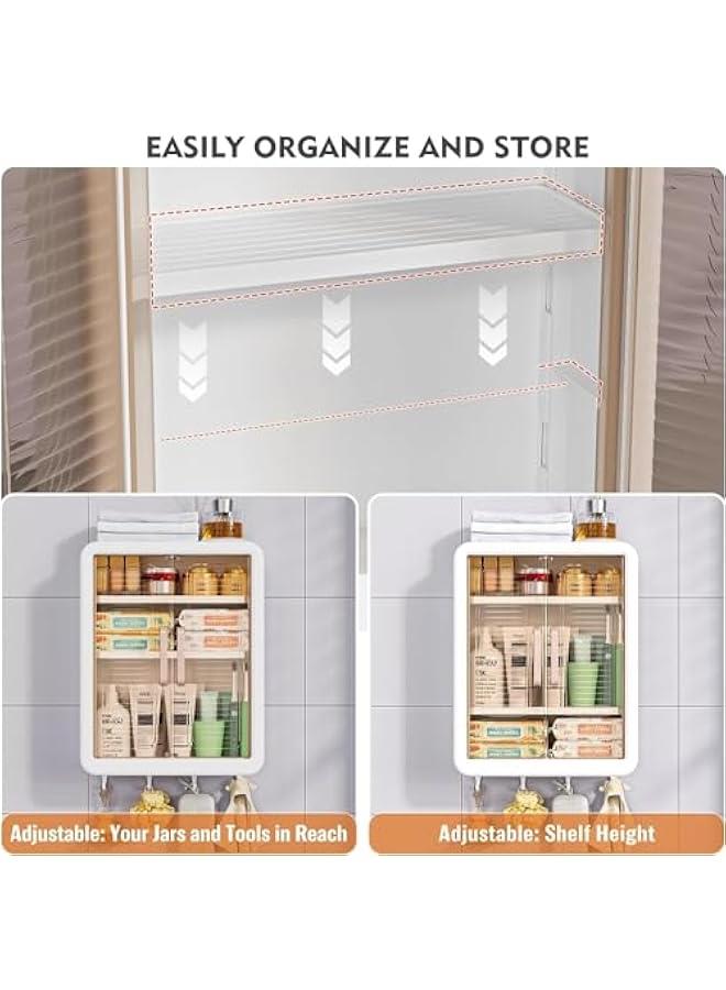 HOOKOR 3 Tier Bathroom Kitchen Wall Mounted Shelves Rack with Hooks Bar Wall Storage Cabinet,White Kitchen Wall Organizer, No-Trace No Drilling Spice Rack Cosmetic Organiser for Bathroom Kitchen - Image 5