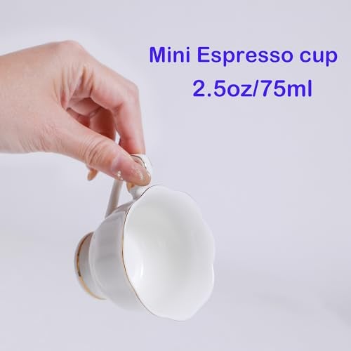 PRECITIME White Porcelain 75ml Demitasse Set of 8 (16-Piece) - 2.5oz Espresso Cups & Saucers, Elegant White & Gold Trim Coffee Set for Turkish Coffee, After Dinner, Gift Giving - Image 3