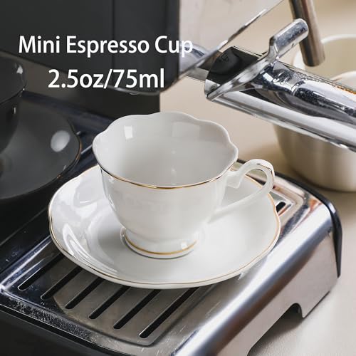 PRECITIME White Porcelain 75ml Demitasse Set of 8 (16-Piece) - 2.5oz Espresso Cups & Saucers, Elegant White & Gold Trim Coffee Set for Turkish Coffee, After Dinner, Gift Giving - Image 5