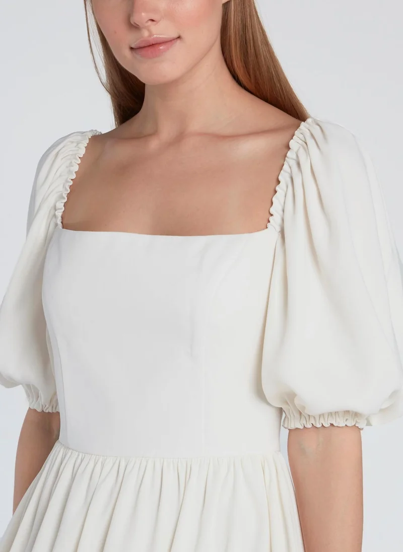 Dalood White Puff Sleeve Mini Dress