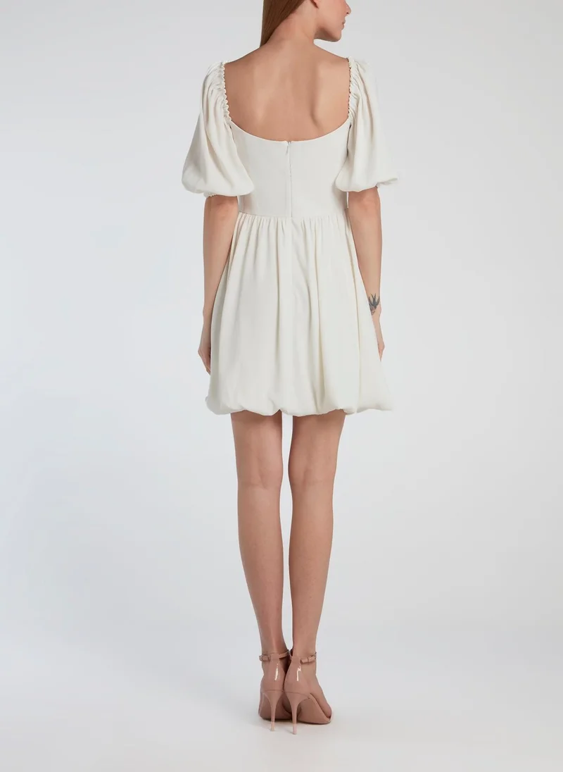 Dalood White Puff Sleeve Mini Dress
