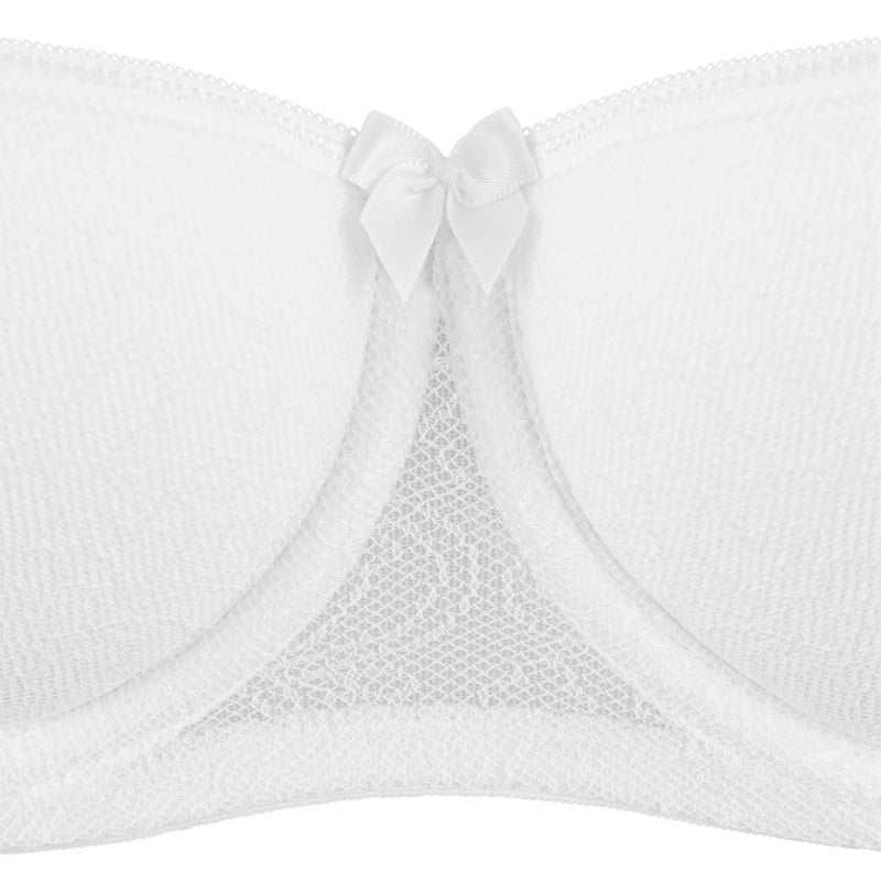 Rosme Women's Balconette Bra with Push Up Effect – Plus Size Sexy Lace Demi Half Cup Bra – Lightly Padded Underwired Low Cut Mesh Design Grand, White, Size 32C - Image 4