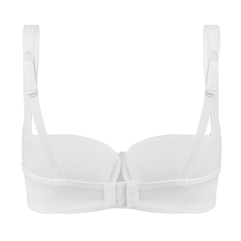 Rosme Women's Balconette Bra with Push Up Effect – Plus Size Sexy Lace Demi Half Cup Bra – Lightly Padded Underwired Low Cut Mesh Design Grand, White, Size 32C - Image 5