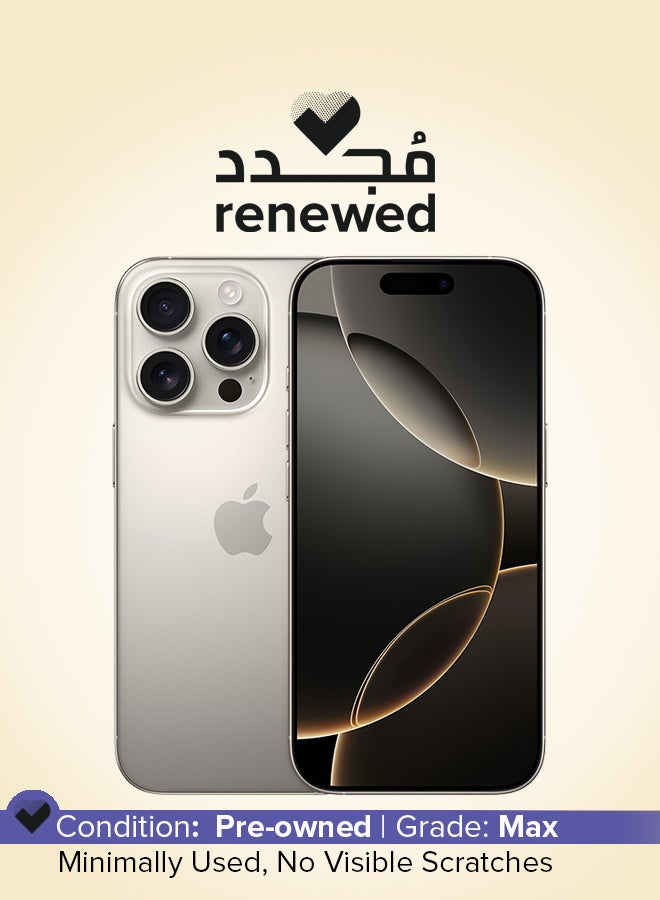 ابل  مجدد - آيفون 16 برو 128 جيجابايت تيتانيوم طبيعي 5G مع فيس تايم - النسخة الدولية - Image 1