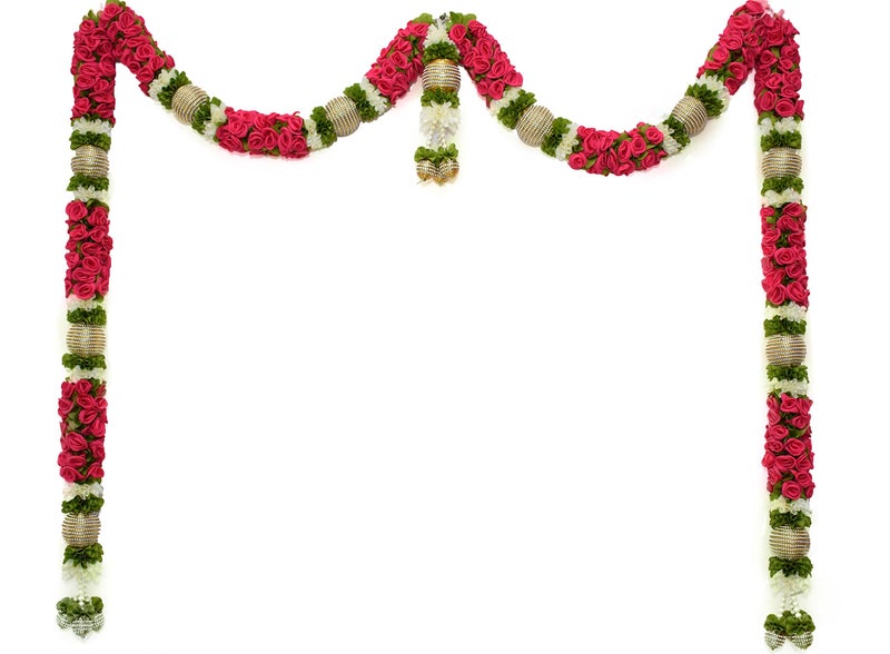 Daedal crafters Pink Rose with Fancy Shining Balls Door Set Hanging Toran for Main Door Entrance, Reusable Thoran for Mandir & Living Room Décor, Bandarwal for Home Decoration (60X42 inch) - Image 4