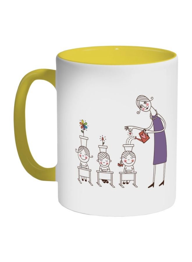 Plant The Seeds Of Love In Children Printed Coffee Mug Yellow/White/Purple 325ml
