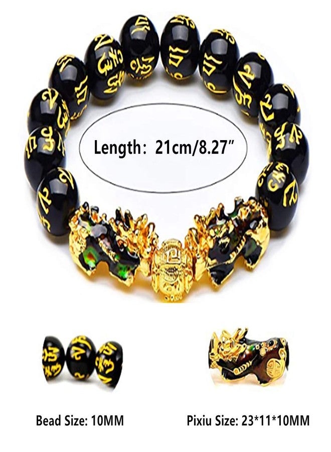 MANRUO Feng Shui Black Obsidian Wealth Bracelet Color Changed Pi Xiu Bracelets Dragon Mantra Bead Bangle Attract Wealth and Good Luck for Men/Women(10mm) - Image 2