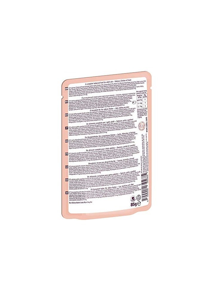 97/3 Complete Wet Cat Food, Salmon, Chicken & Prawn (10x85g) - Grain Free Recipe, No Artificial Ingredients, Easy Tear Pouches