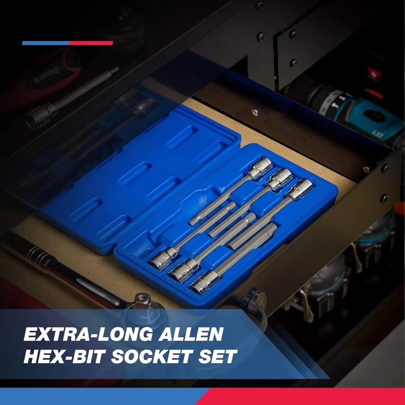 Neiko Neiko 10077A 3/8” Drive Metric Extra Long Allen Hex Bit Socket Set | 10 Pieces | Sizes 3mm – 10mm | Shaft Length 6” | Premium S2 Steel Bits | Heavy Duty Cr-V Sockets | Exceeds ANSI Standards  - Image 5