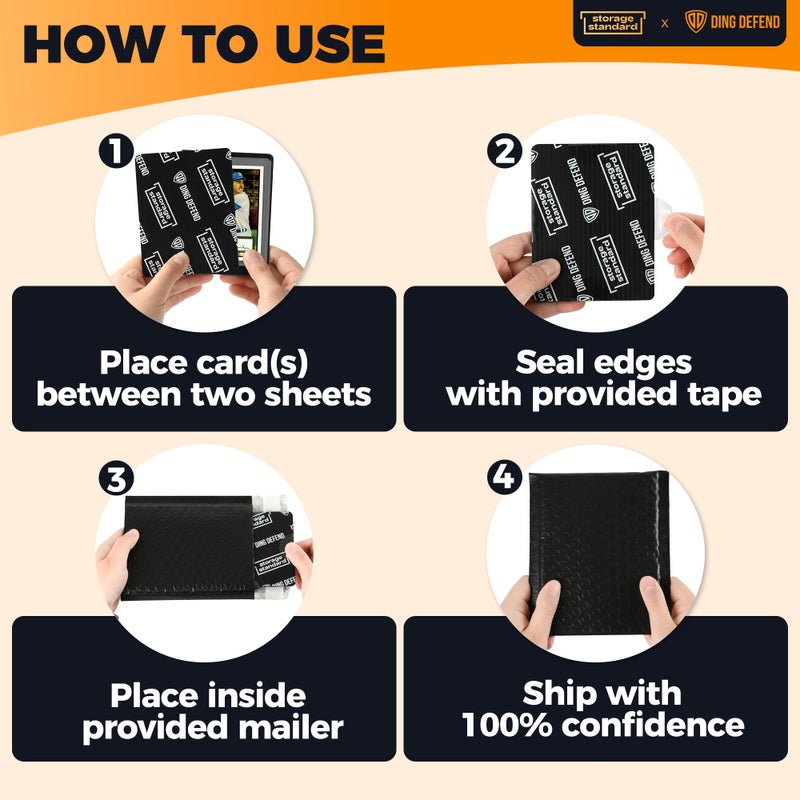 Storage Standard Ding Defend Card Shipping Protector Envelope Bubble Mailer Kit with 110 Card Shipping Protectors (3.5x4.5 Inches), 55 Bubbles Mailers, 250 Tape Seals for Collectible Cards - Black - Image 5