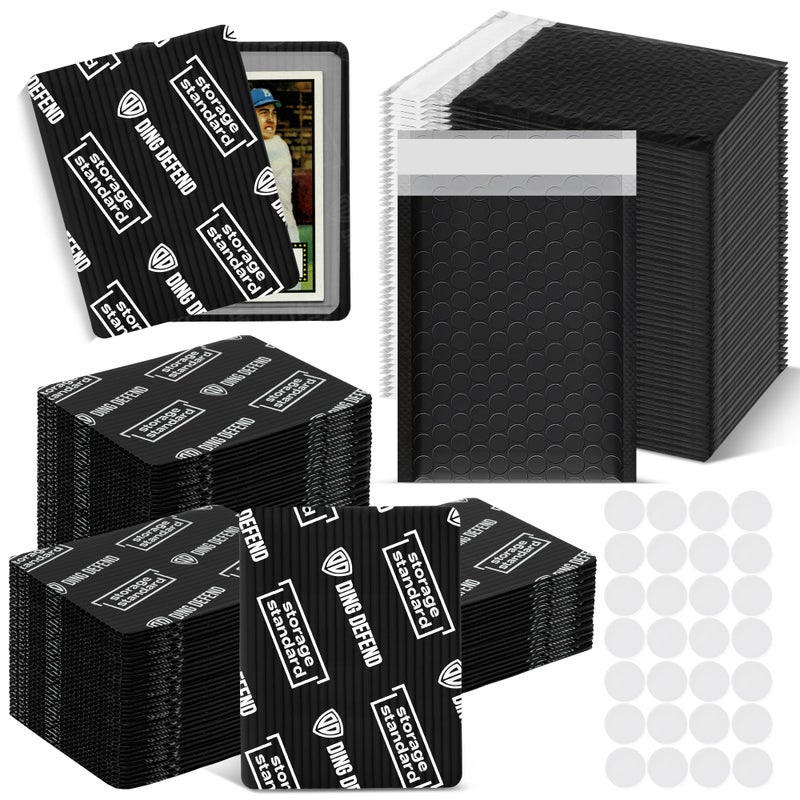 Storage Standard Ding Defend Card Shipping Protector Envelope Bubble Mailer Kit with 110 Card Shipping Protectors (3.5x4.5 Inches), 55 Bubbles Mailers, 250 Tape Seals for Collectible Cards - Black - Image 1