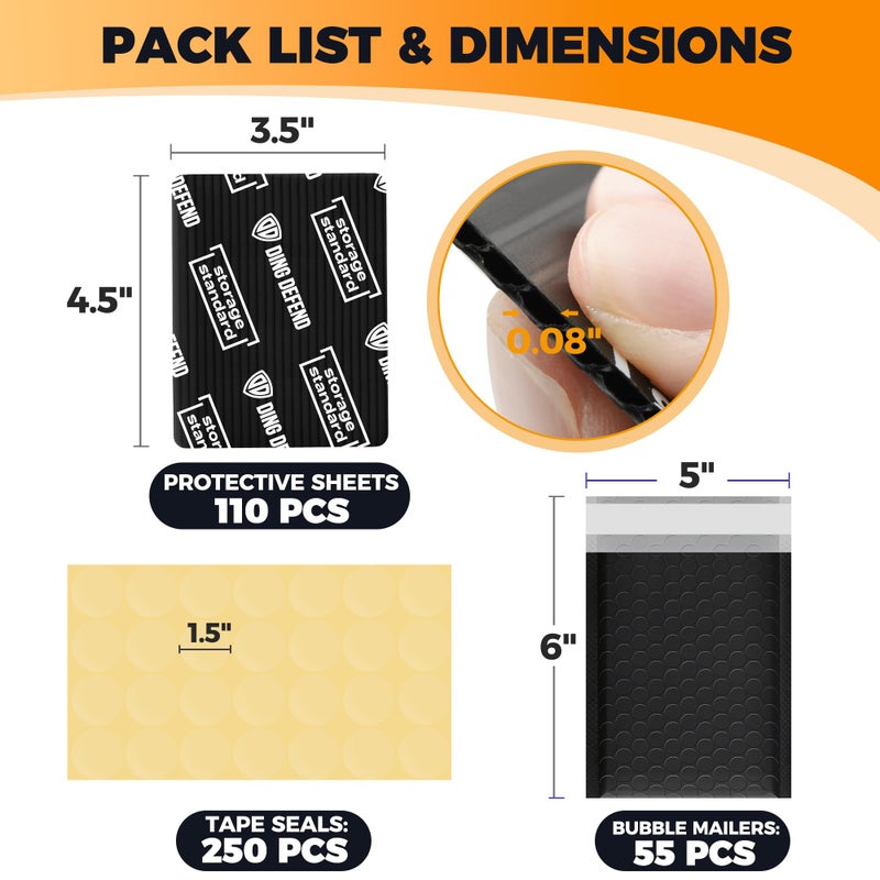 Storage Standard Ding Defend Card Shipping Protector Envelope Bubble Mailer Kit with 110 Card Shipping Protectors (3.5x4.5 Inches), 55 Bubbles Mailers, 250 Tape Seals for Collectible Cards - Black - Image 4
