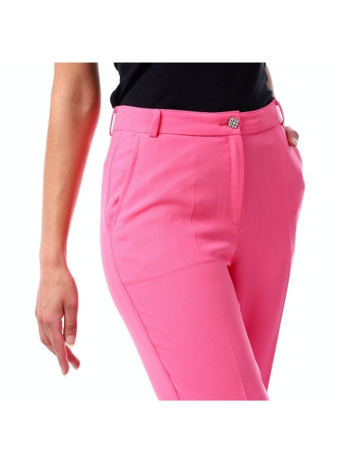 Esla Fushcia Plain Flare Fit Fly Zipper Button Classic Trousers with Pockets  - Image 1