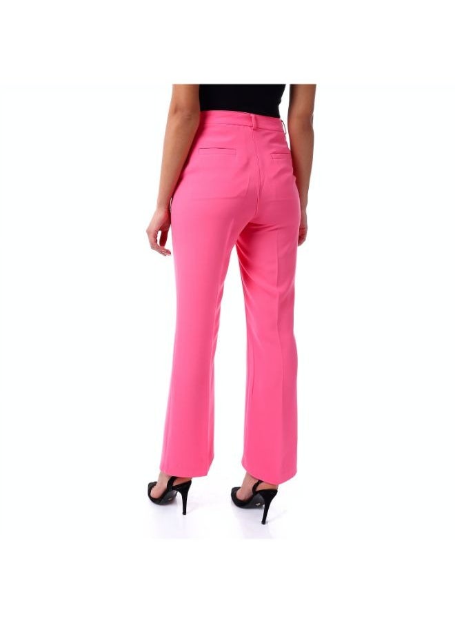 Esla Fushcia Plain Flare Fit Fly Zipper Button Classic Trousers with Pockets  - Image 2