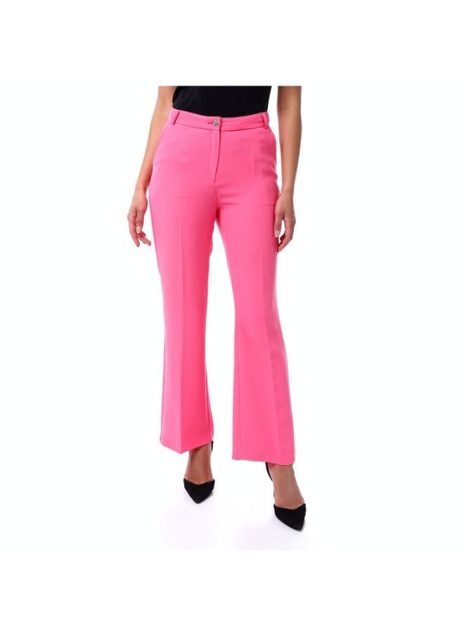 Esla Fushcia Plain Flare Fit Fly Zipper Button Classic Trousers with Pockets  - Image 4